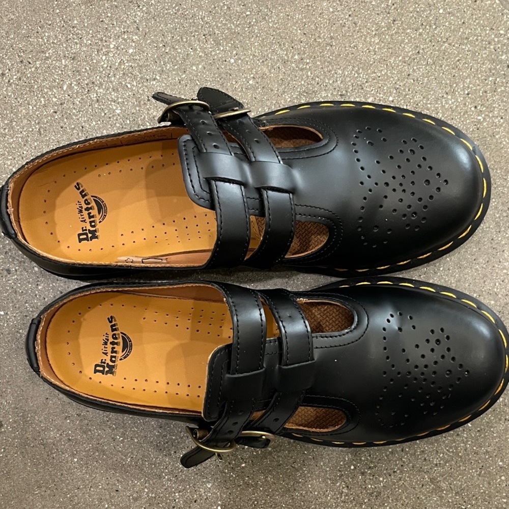 Dr Martens Black Leather Mary Janes Women's Shoes - Picture 2 of 4